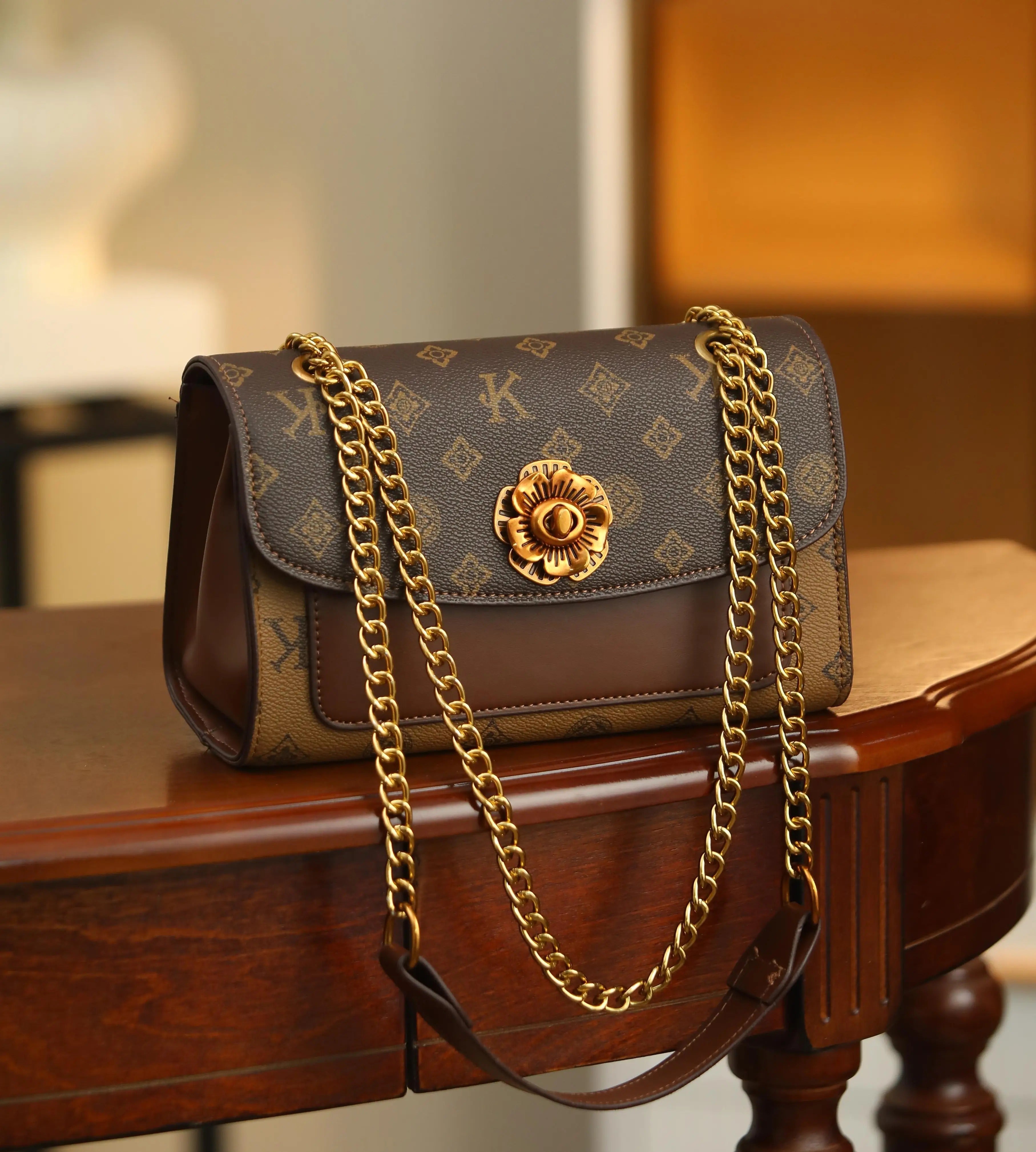 Monogram Chain Shoulder Bag — Premium Party Wear Sling Purse