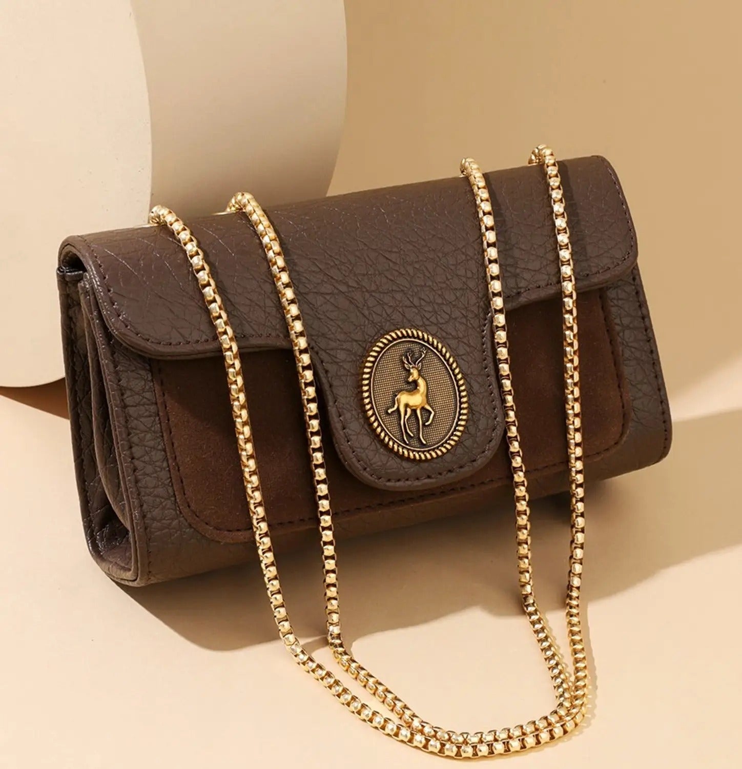 Vintage Brown Chain Sling Bag — Classic Mini Shoulder Purse