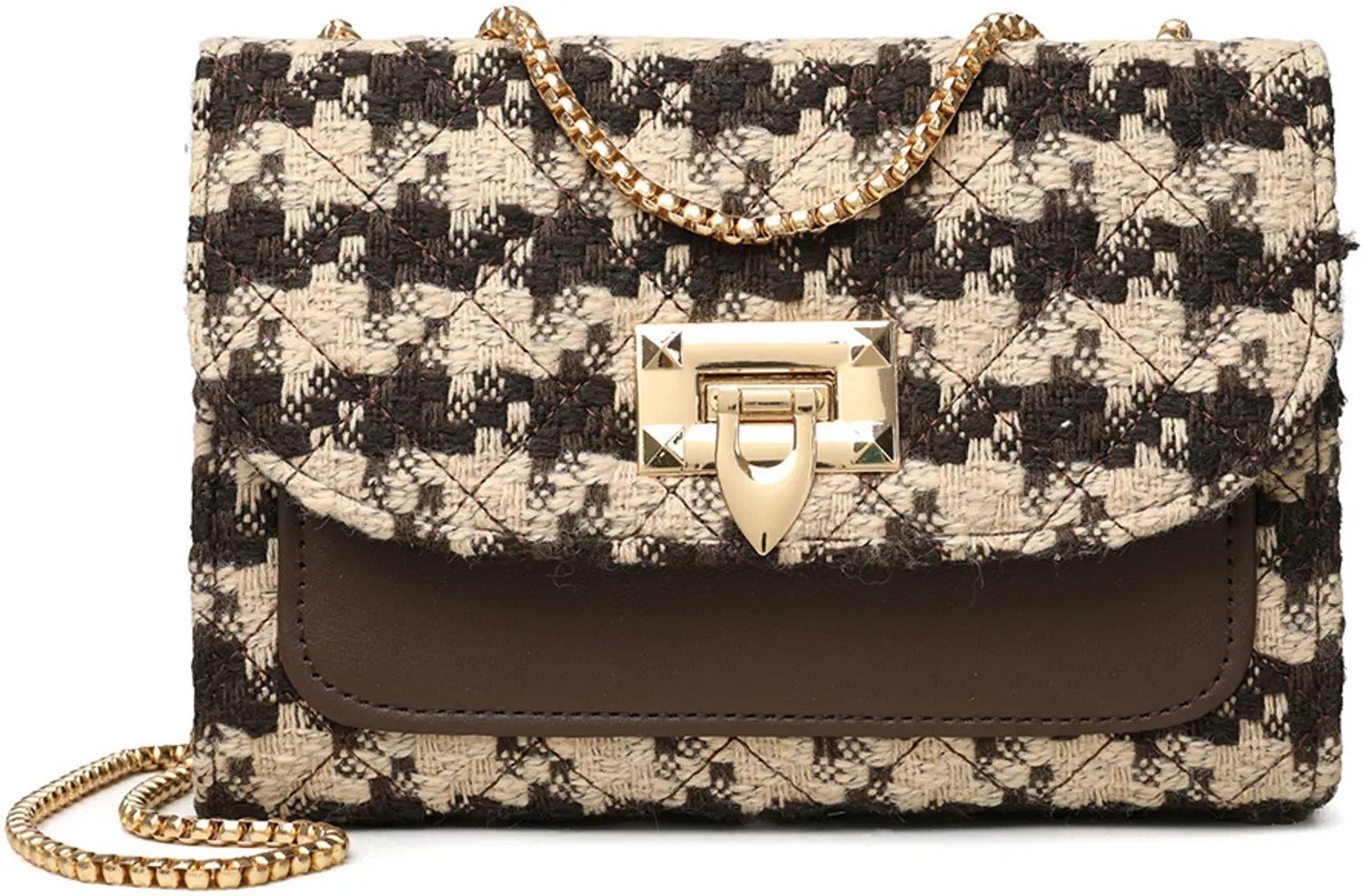Checked Tweed Chain Sling Bag — Chic Mini Crossbody Purse