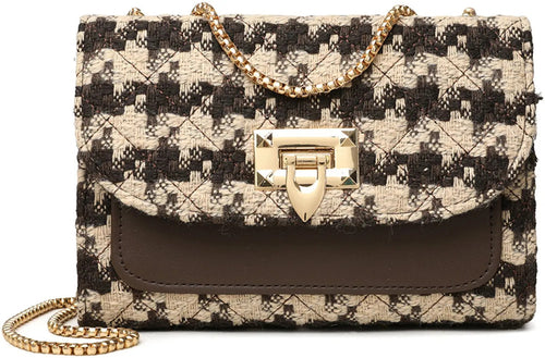 Checked Tweed Chain Sling Bag — Chic Mini Crossbody Purse