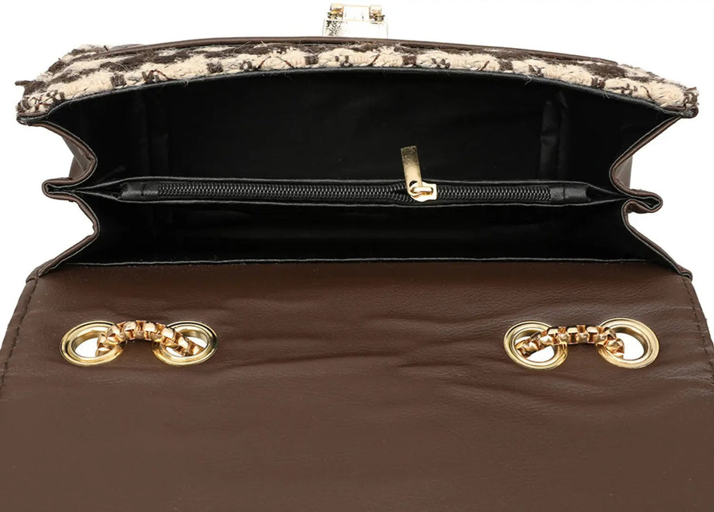 Checked Tweed Chain Sling Bag — Chic Mini Crossbody Purse