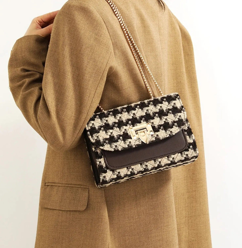 Checked Tweed Chain Sling Bag — Chic Mini Crossbody Purse