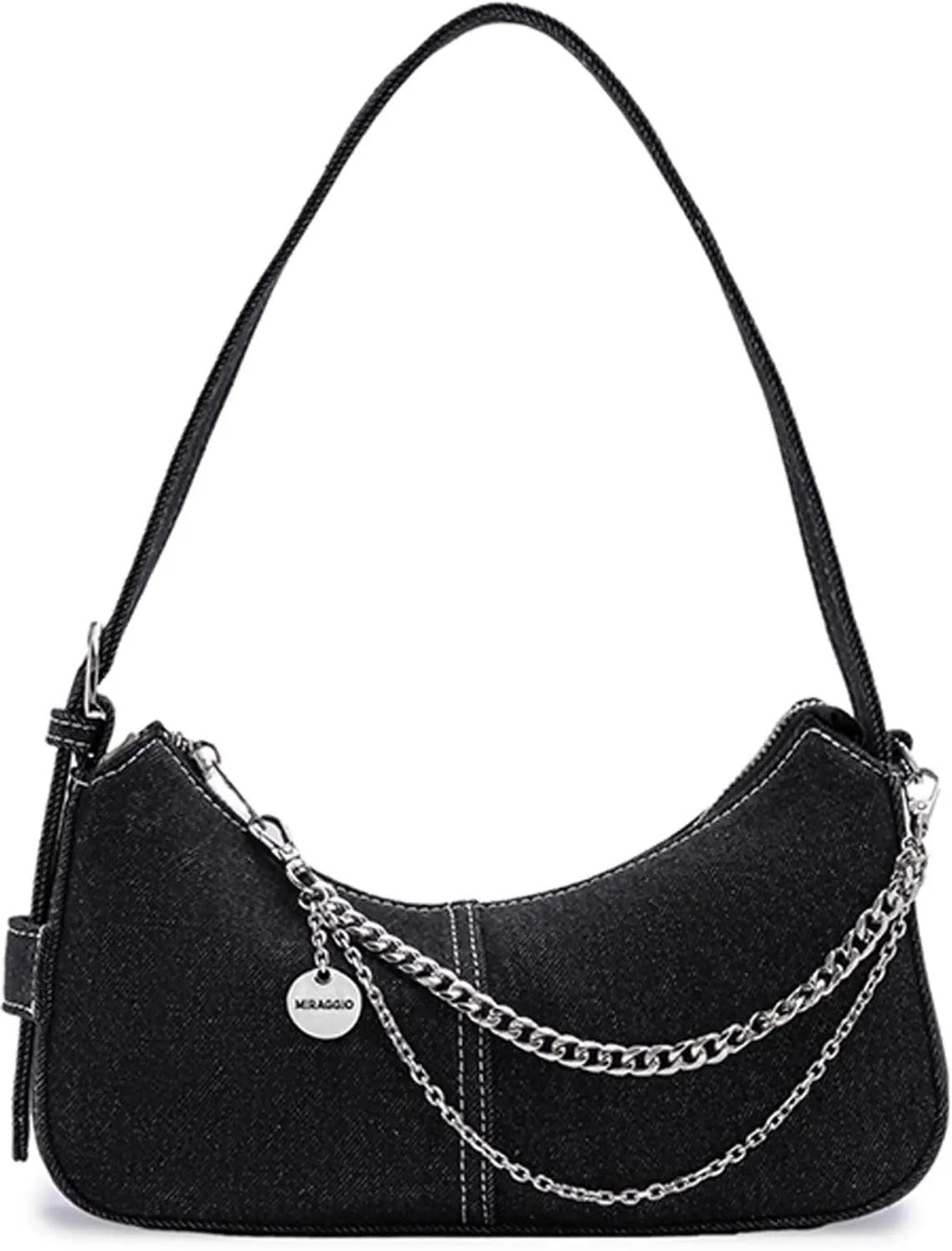 Black Denim Chain Shoulder Bag — Chic Everyday Statement Purse
