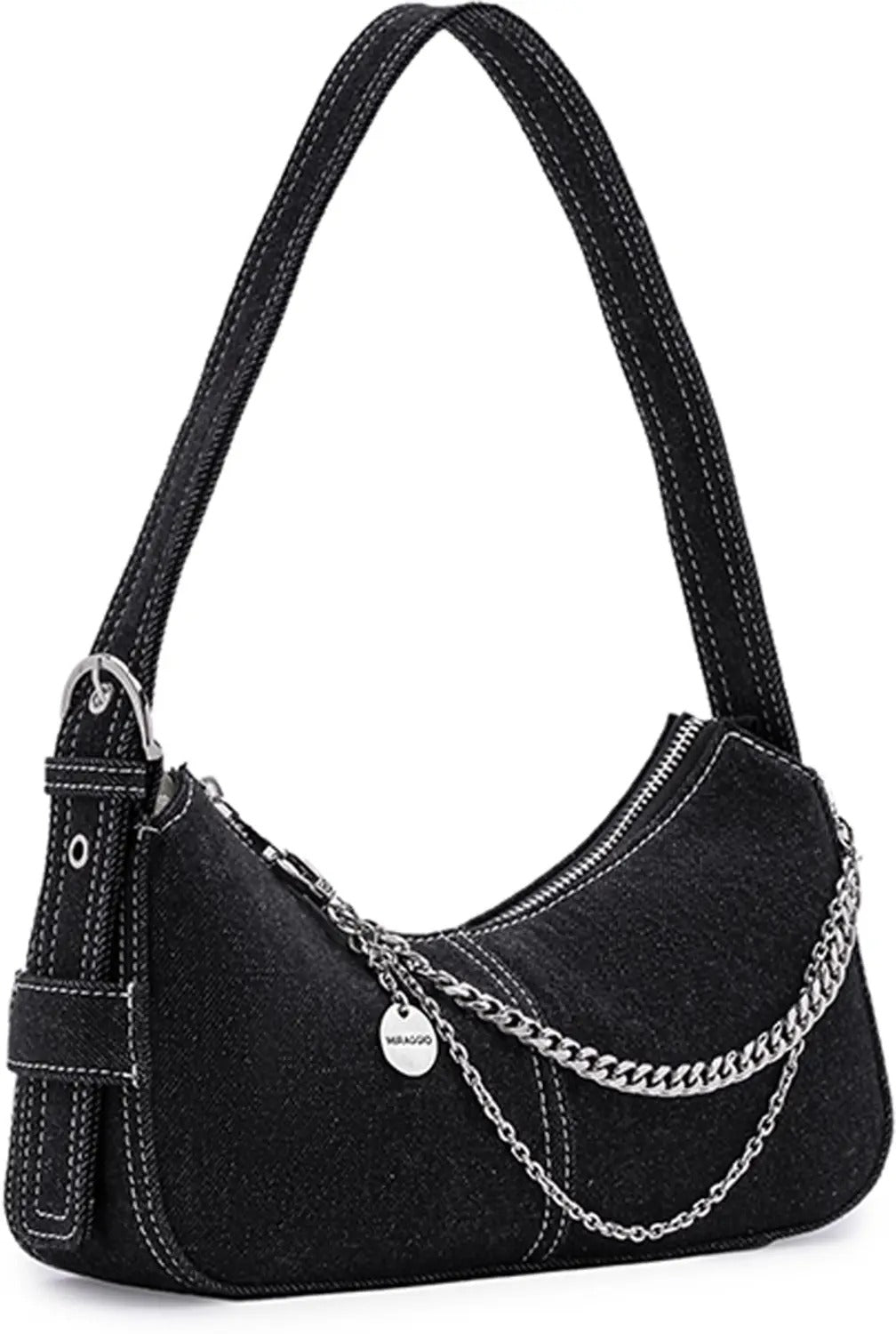 Black Denim Chain Shoulder Bag — Chic Everyday Statement Purse