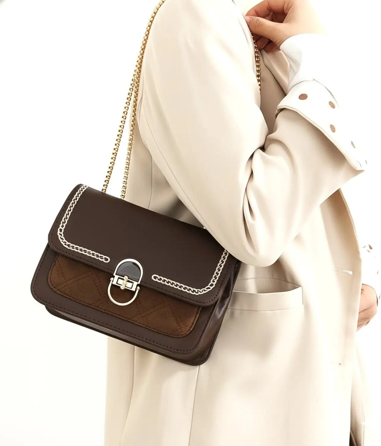 Chocolate Brown Chain Sling Bag — Elegant Mini Shoulder Purse