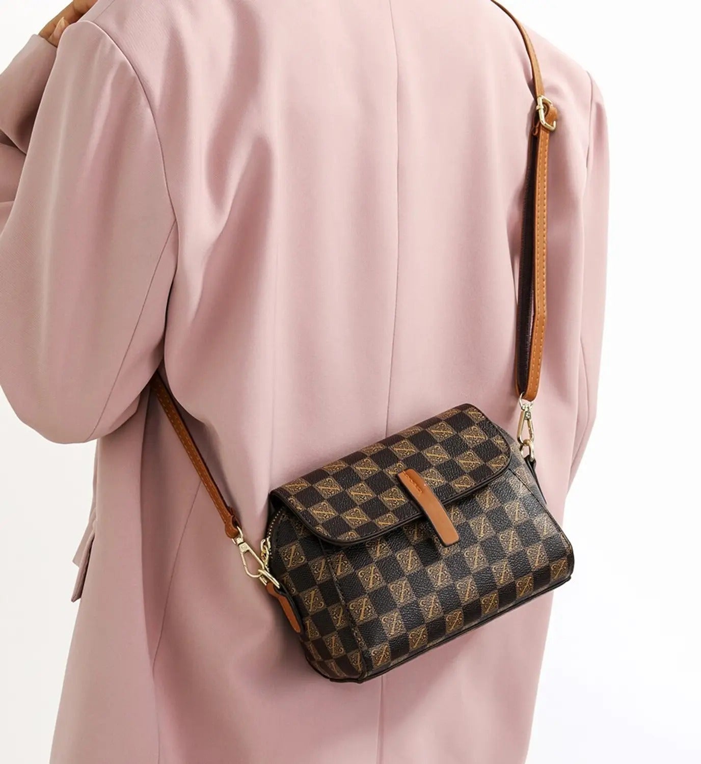 Monogram Check Crossbody Sling Bag — Stylish Everyday Mini Purse