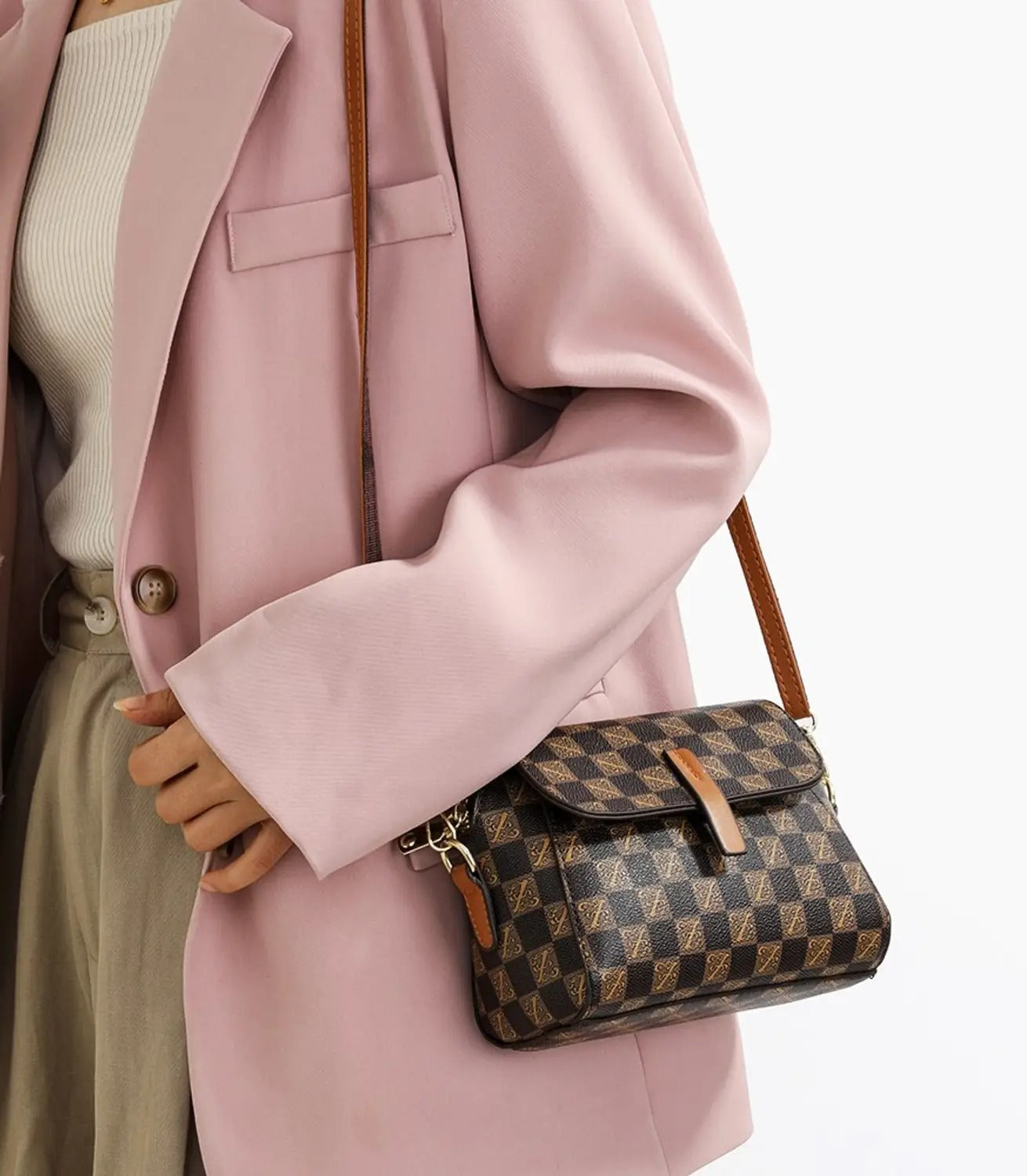 Monogram Check Crossbody Sling Bag — Stylish Everyday Mini Purse